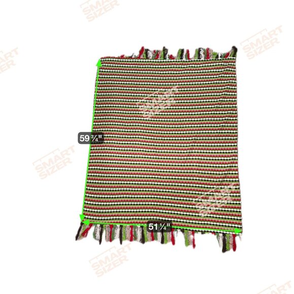 Handmade Crochet Christmas Throw Blanket Lined Fringe Red Green & White Stripes - Picture 4 of 4